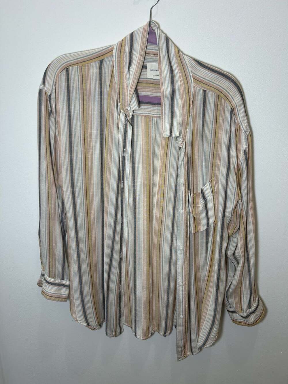 American Eagle Oversized Fit Striped Button Down Shirt Size M